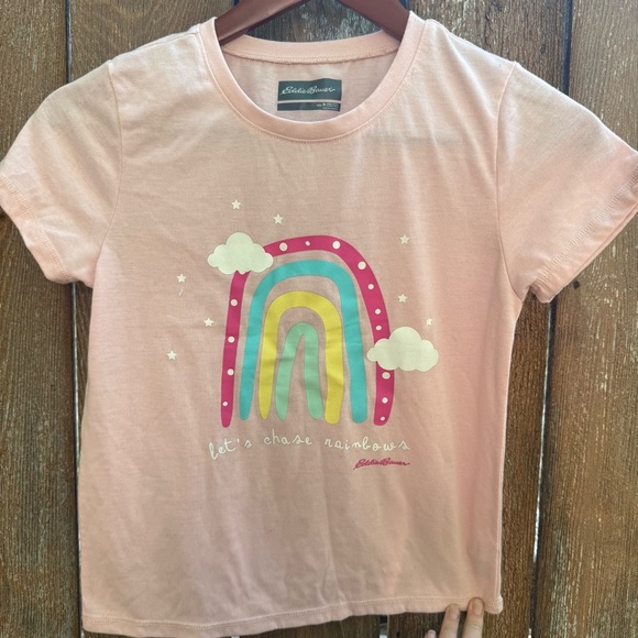 EDDIE BAUER Girls Pink Tee Shirt Rainbow Graphic Size 10/12 - Picture 1 of 9